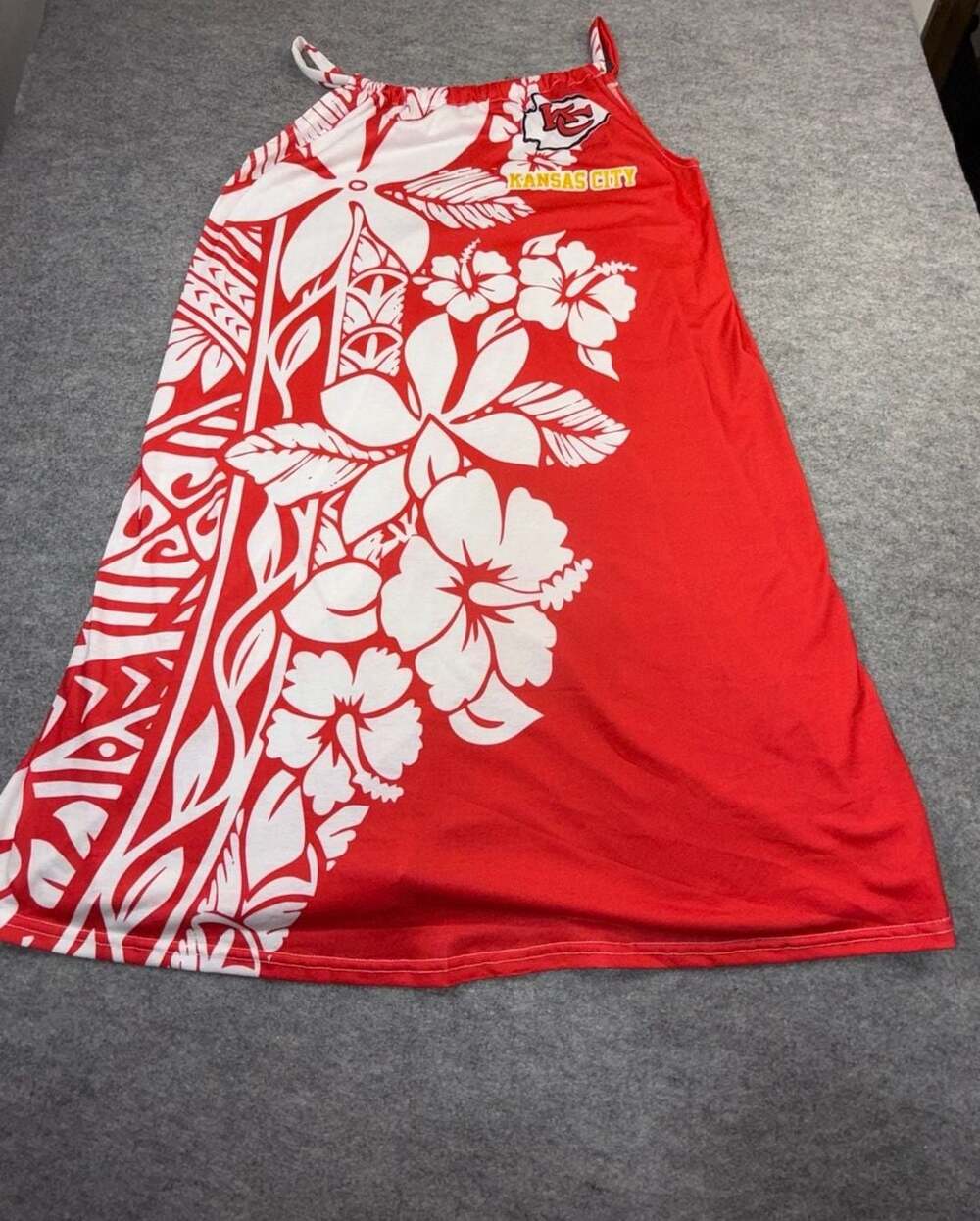 Kansas City Chiefs NFL Red White Halter Neck Polynesian Tribal Print Dress Sz M